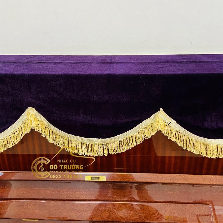 Khăn Phủ Đàn Piano nhung tím than tua rua vàng