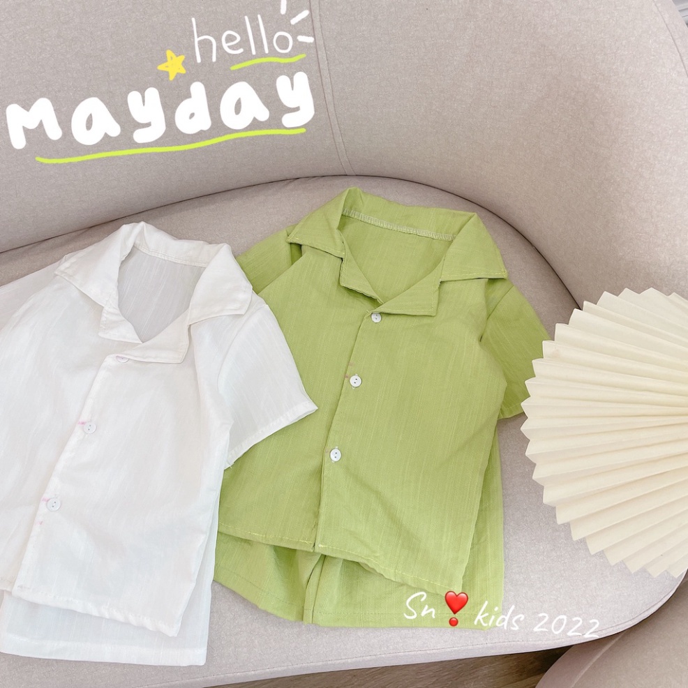 Bộ quần áo bé trai phong cách Hàn Quốc chất đũi, Bộ đũi trơn cổ vest đi biển cho bé size 10-30kg