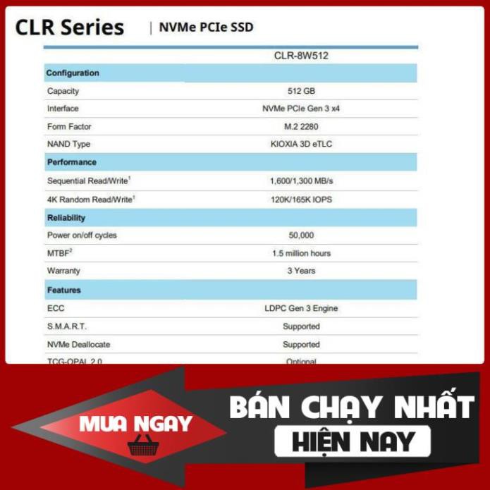 Ổ cứng SSD SSSTC (Toshiba) CLR-8W512 512GB M2 NVME PCIe Gen 3 x4 - chính hãng | BigBuy360 - bigbuy360.vn