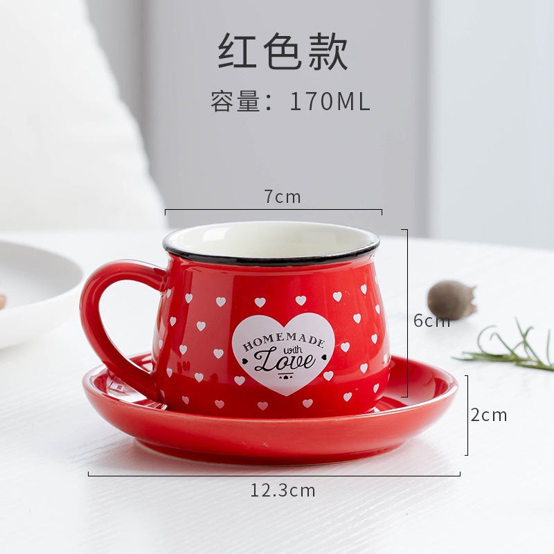 Cốc sứ cốc cafe HomeMade with Love kèm đĩa 200ml, họa tiết dễ thương, làm quà tặng, decor góc làm việc - SunStoreVN