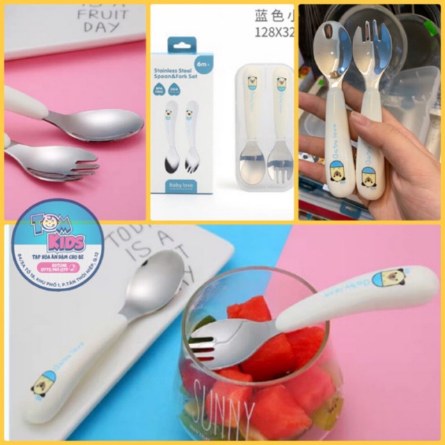 Bộ Thìa Ăn Inox BaBy Love cho bé tập ăn