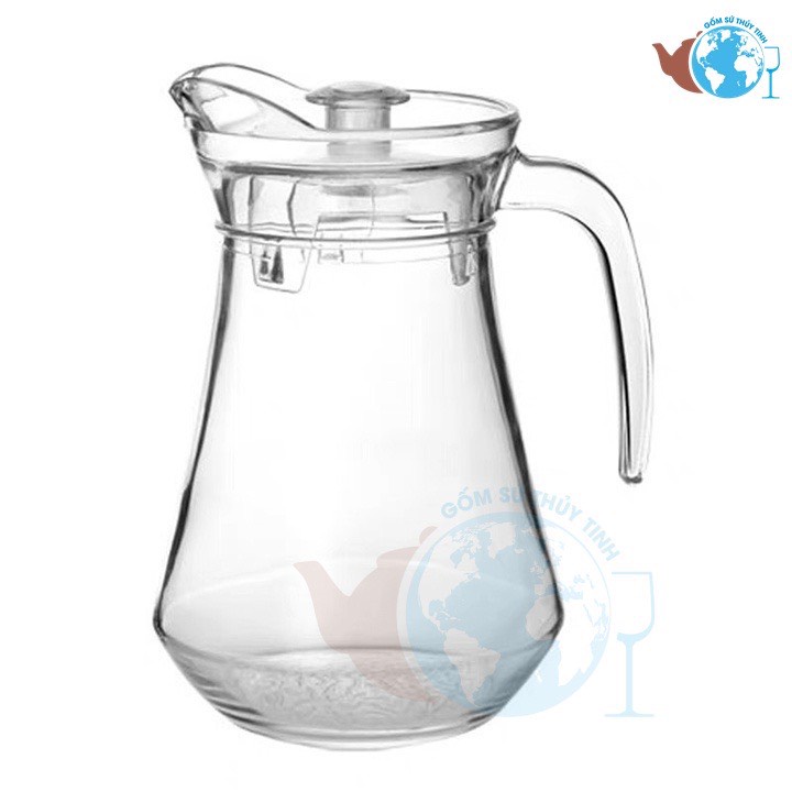 Bình nước thủy tinh dày đẹp có quai cầm miệng rót dung tích 1300ml
