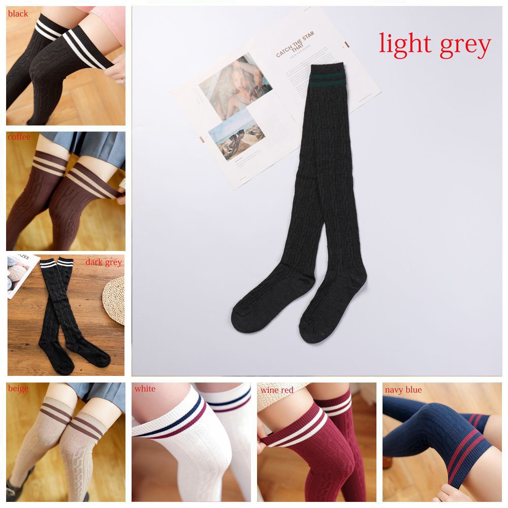 Vớ Cotton Dài Qua Gối Kẻ Sọc Nhiều Màu Thời Trang Cho Nữ