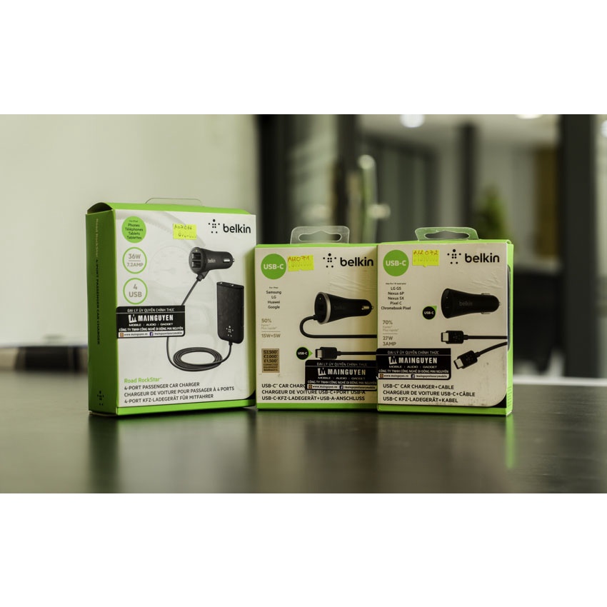 Tẩu Sạc ô tô sạc nhanh 4 cổng Belkin Rockstar Đen 1.8m - F8M925bt06-BLK