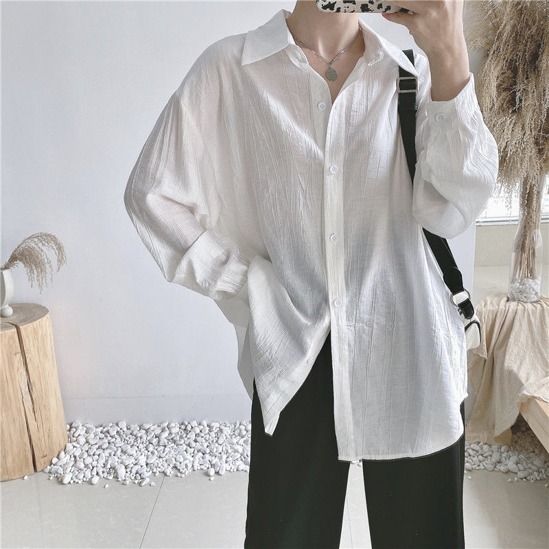 Spring 2021 New Korean Loose and Thin Polo Collar Long Sleeve Shirt Design Sense Minority Shirt Blouse[delivery Within 7 Days]