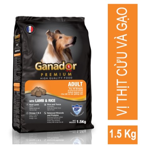 HN. Thức ăn chó dạng viên cao cấp Ganador Adult (cừu gạo) gói 1,5kg - Dành cho chó trưởng thành (hanpet 210)