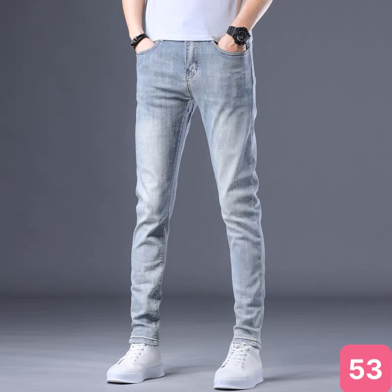 Quần jean nam màu xanh nhạt trơn rách gối chất bò cao cấp co dãn 4 chiều cực đẹp, quần rin xanh bạc AD009 mẫu mới