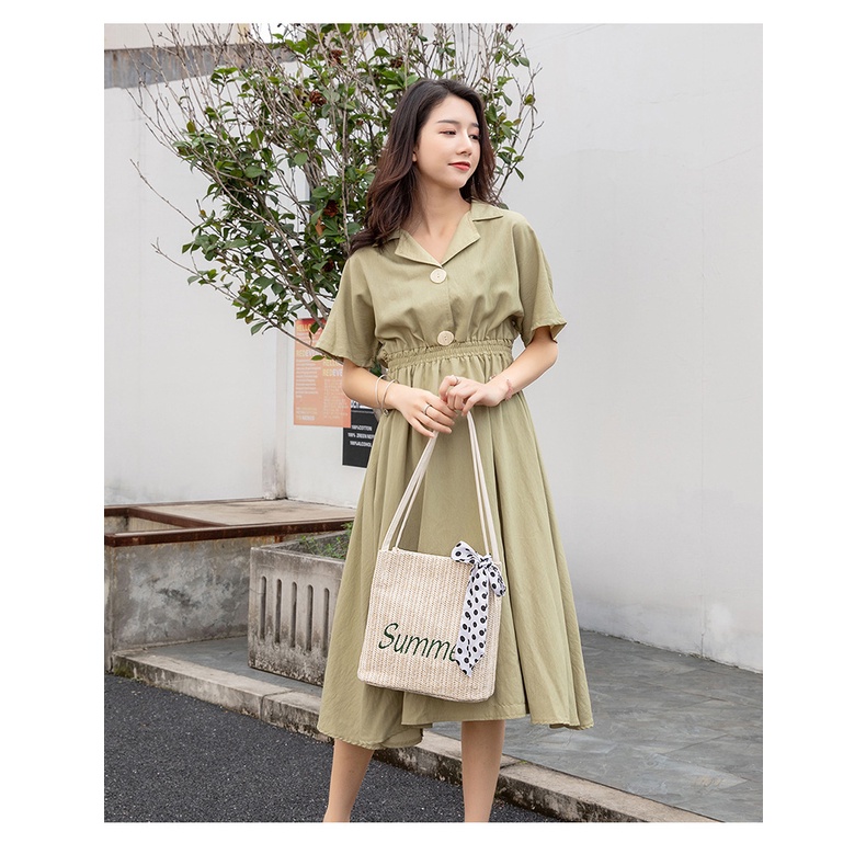 Túi Cói Xô Phối Khăn Nơ Đi Biển Summer RQN1355