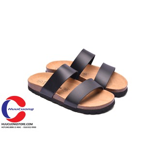Dép sandal 2 quai đen đế trấu unisex