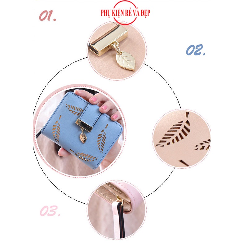 Ví Ngắn Nữ Mini Cầm Tay LEAF Gấp 3 Nhỏ Gọn Nhiều Ngăn Tiện Dụng PKR19