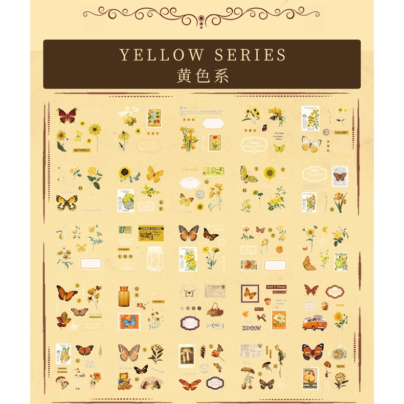 Set 100 Miếng Dán Trang Trí Hộp Quà In Họa Tiết Sáng Tạo Phong Cách Cổ Điển DIY