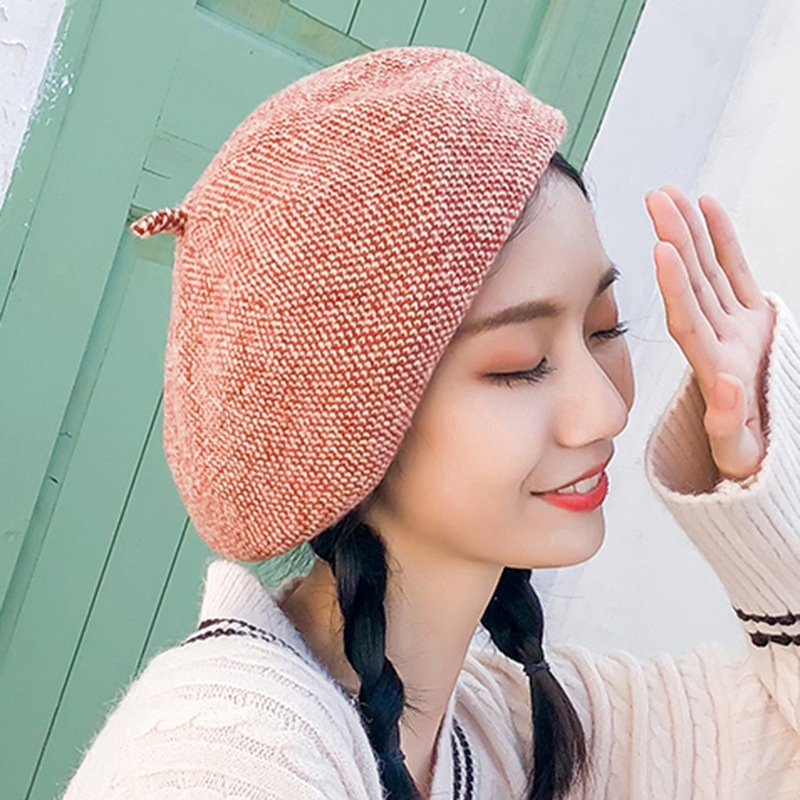 Warm and trendy simple knitted beret hat