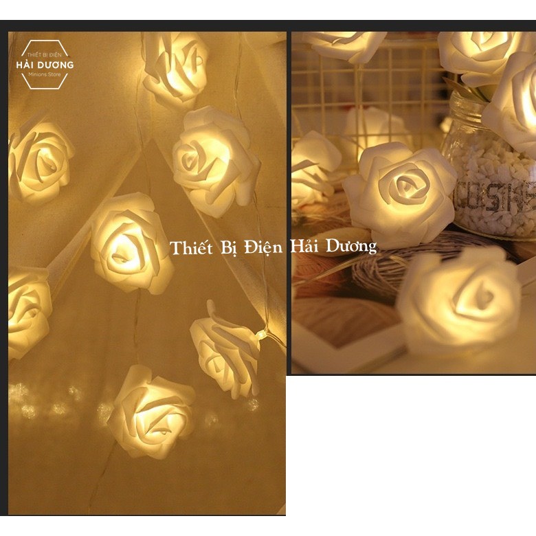 Đèn Dây Led Trang Trí Hoa Hồng Trắng 4m 20 bông - Dùng Pin AA Và Cắm Điện Dây USB - Tặng Pin