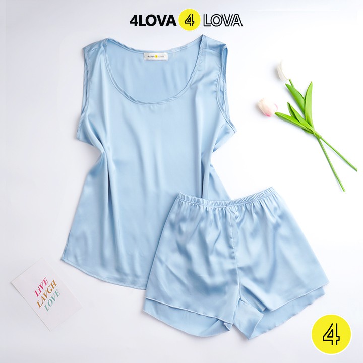 Bộ đồ ngủ nữ sát nách 4LOVA mặc nhà vải lụa satin mềm mịn cao cấp - Hàng nhập khẩu