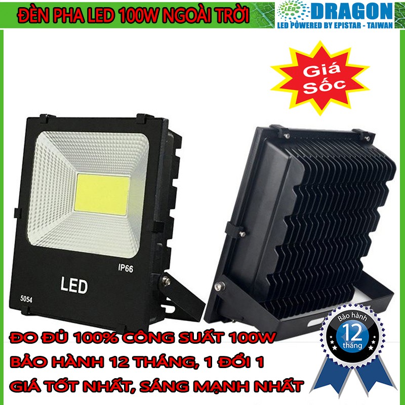 Đèn pha led DRAGON 100W đủ công suất vỏ đen chống nước IP66 chip led COB Epistar Taiwan