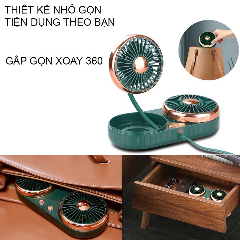 Quạt Đôi Mini Dùng Trên Ô Tô, Xe Hơi Và Văn Phòng, Gió Thổi Cực Mạnh, Quạt Xoay 360 Độ 12v/24v F303AB