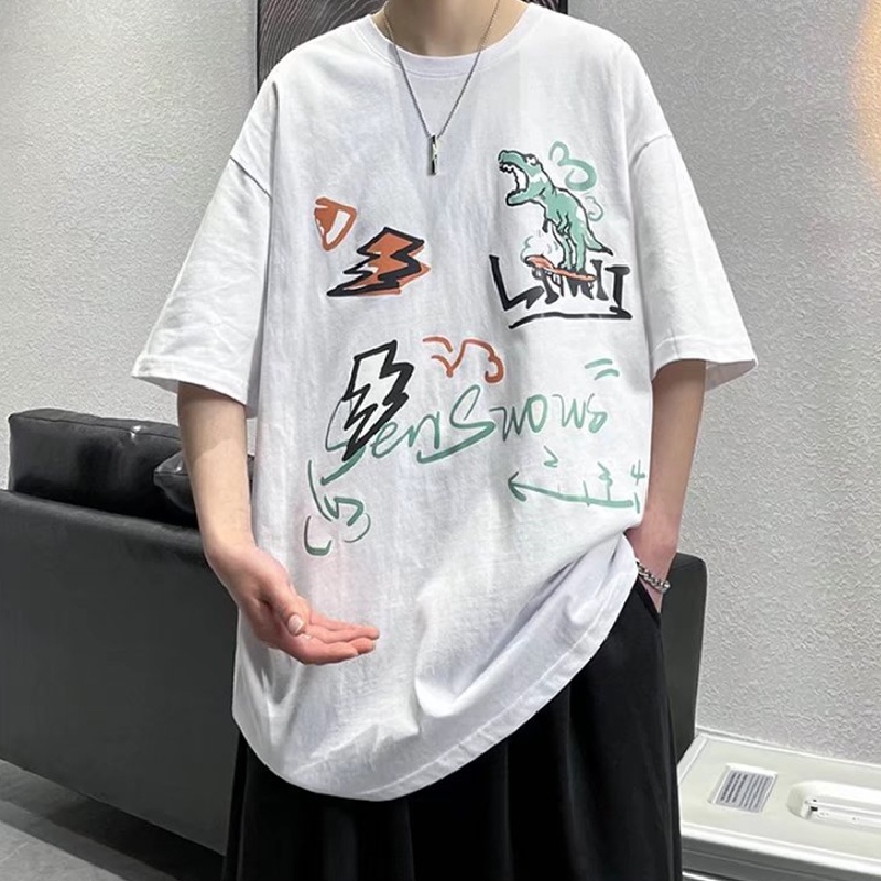 Áo Thun Tay Ngắn Dáng Rộng In Họa Tiết Hoạt Hình Phong Cách Hip Hop Thời Trang Mùa Hè Cho Nam size M-8XL