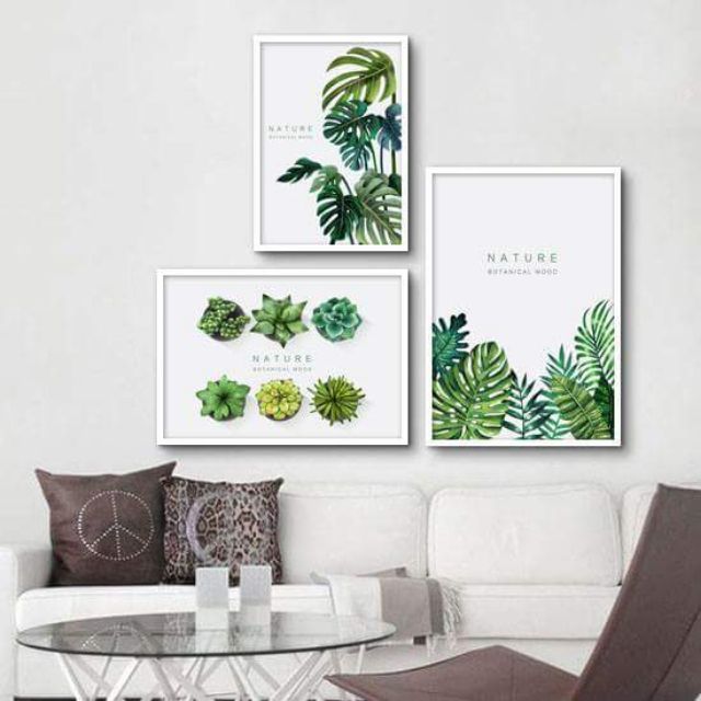 Bộ 3 tranh lá canvas kèm khung