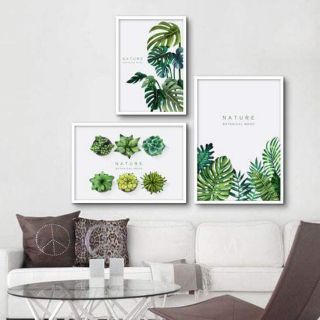 Bộ 3 tranh lá canvas kèm khung