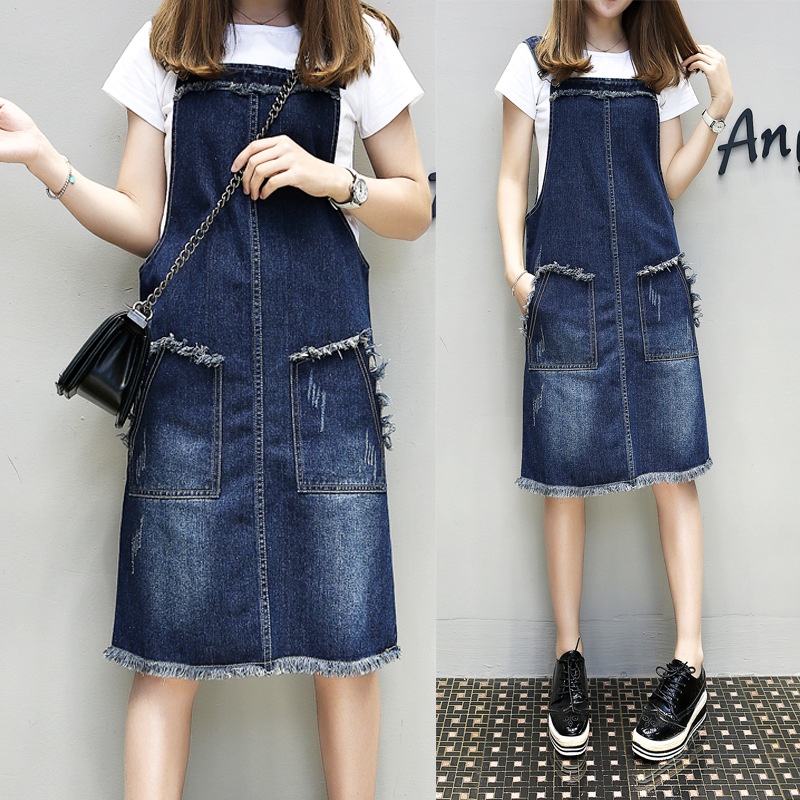 Váy Yếm Denim Dáng Rộng Dài Đến 100kg Thời Trang Cho Nữ