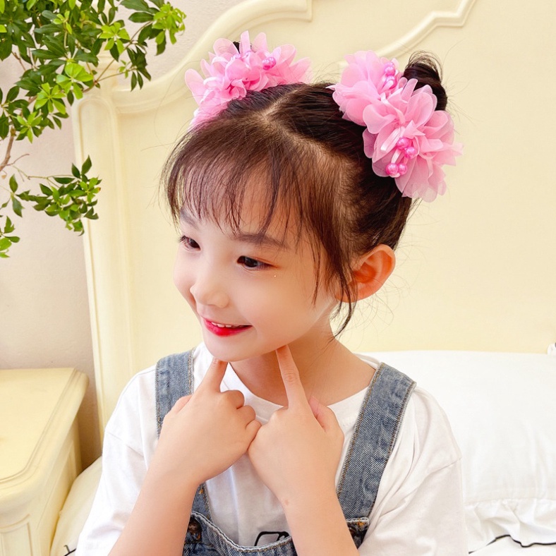Set 2 Dây Chun Buộc Tóc Hai Bên Đính Hoa Cho Bé Xinh Xắn Dễ Thương - Dây Buộc Tóc