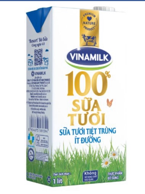 DATE 7/2021 SỮA TƯƠI TIỆT TRÙNG VINAMILK 100% ÍT ĐƯỜNG - HỘP GIẤY 1L