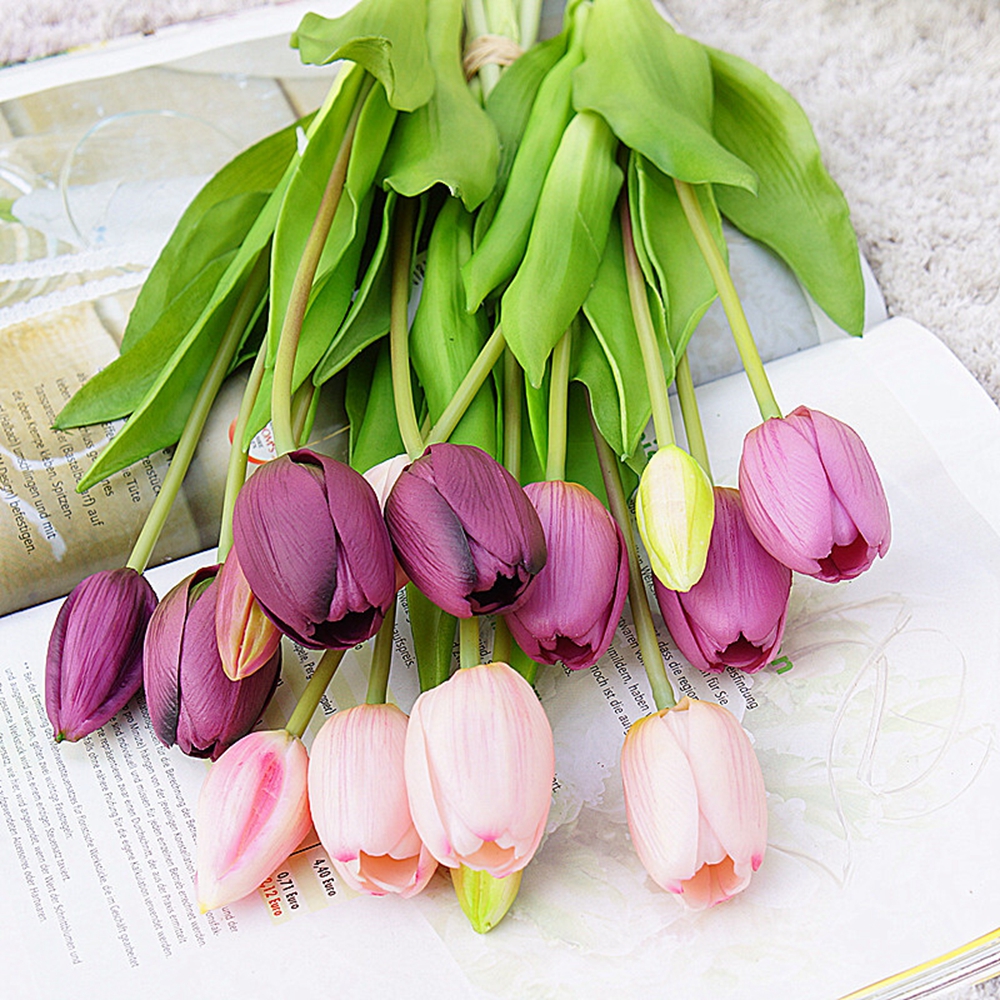 5 bông tulip giả bằng silicon mềm nhiều màu trang trí tiệc
