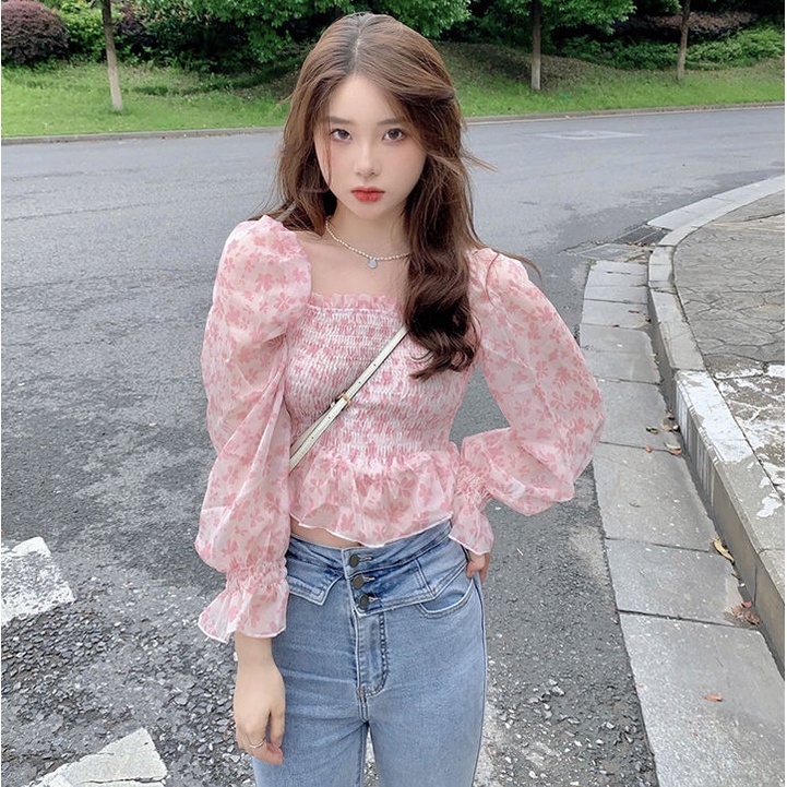 Áo Sơ Mi Chiffon Tay Dài Ôm Eo Hai Mặt In Họa Tiết Hoa Thời Trang Mùa Hè 2022 Mới Dành Cho Bạn Nữ