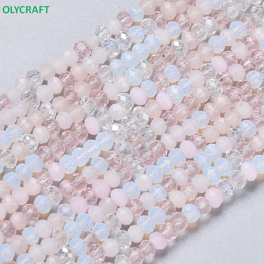 1 Chuỗi hạt thủy tinh Rondelle màu hồng 2.5~3.2x1.8~2.6mm, lỗ: 0.8mm, số 185~186/Sand 15.75~.75~.3~.75 inch