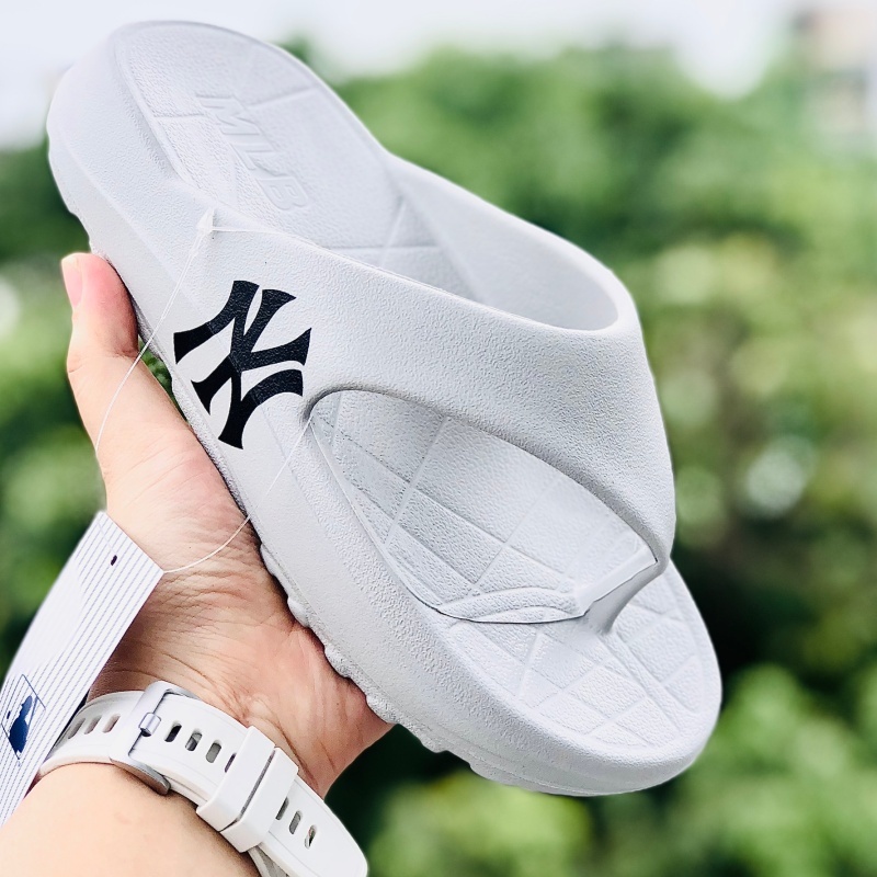 Dép unisex 𝐌𝐋𝐁 ❤️FREESHIP + Hộp❤️ dép kẹp mlb ny bóng chày thể thao nam nữ in NY chất xịn kèm tag mác, đế cao, xám