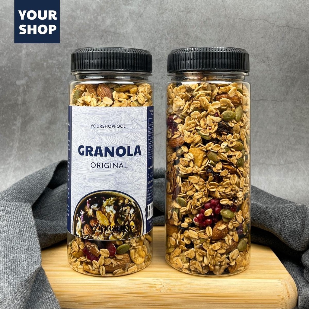 Granola siêu Hạt &amp; Quả Yourshop- Ngũ cốc giảm cân nướng Mật ong Vanila, Trà Xanh, Socola