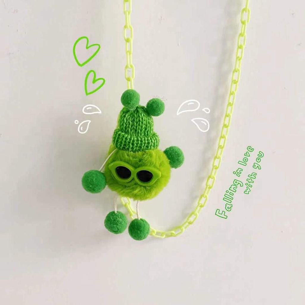 Dây Xích Đeo Mặt Nạ / Tai Nghe / Dây Chuyền Bằng Acrylic Đính Quả Bông Xanh Hoạt Hình