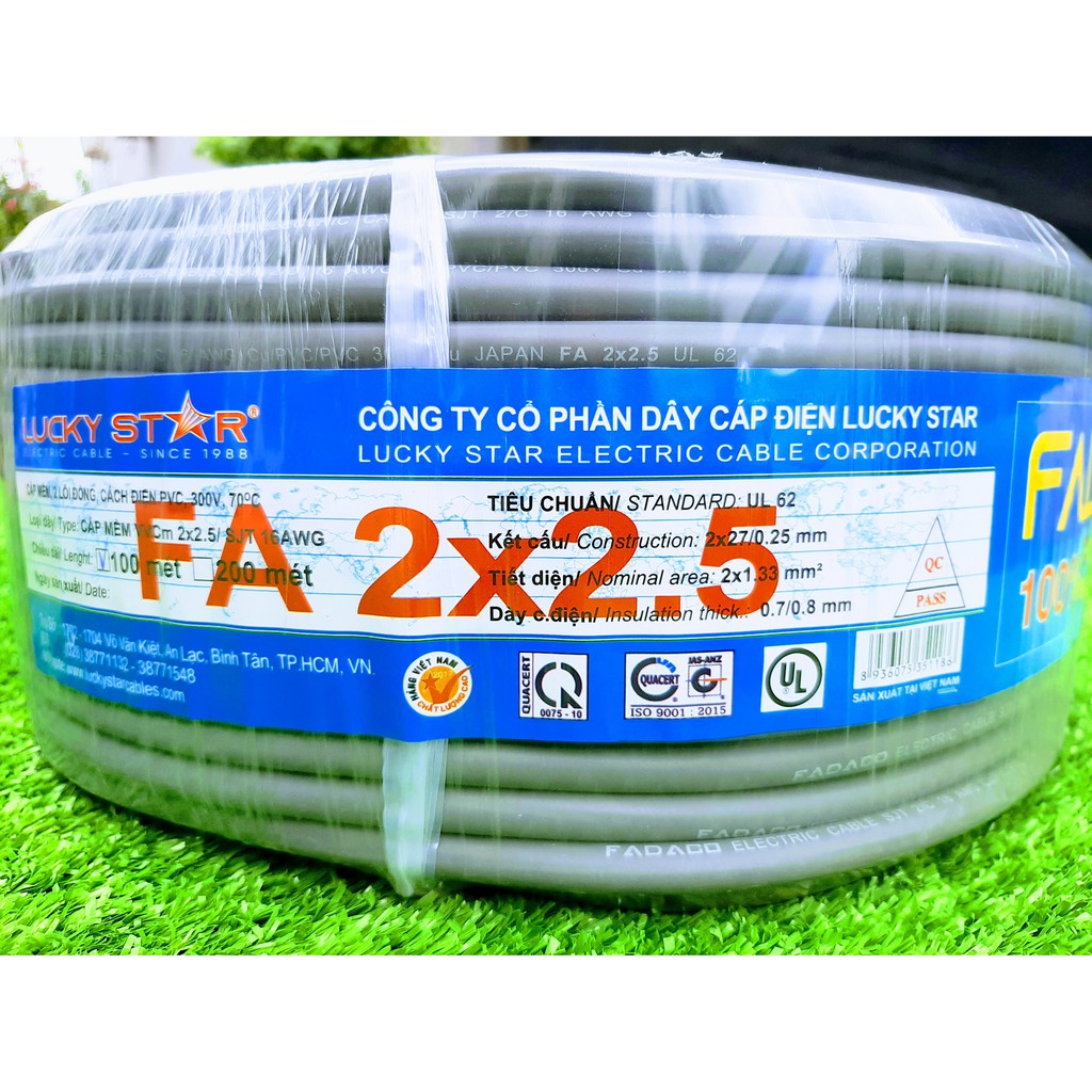 20 Met Dây Điện Đôi 2x2.5 Fadaco Bọc Xám