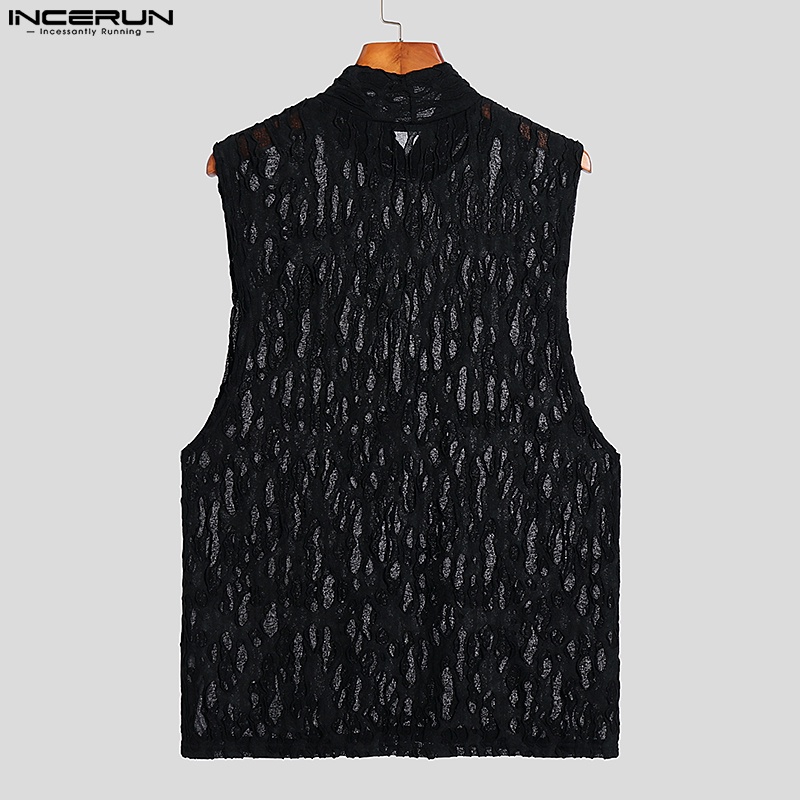 Áo tanktop INCERUN cổ lọ phối ren phong cách retro cho nam