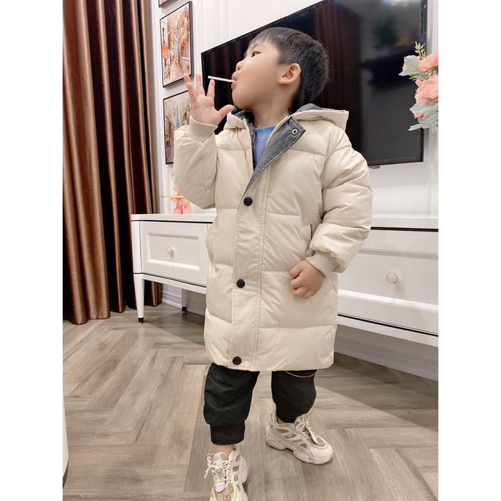 Áo Khoác Phao Dáng Dài Phong Cách Hàn Quốc Cho Bé Trai - Bé Gái Size 10-45kg