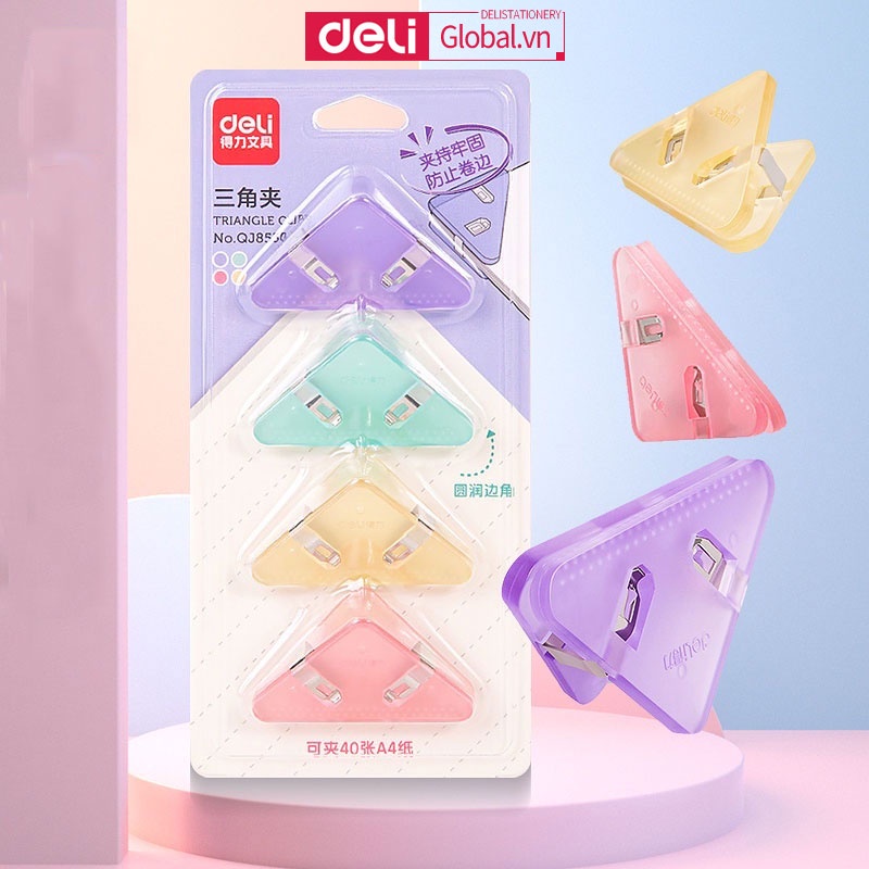 Bộ 4 Kẹp Giấy Hình Tam Giác Bằng Nhựa Màu Sắc Ngọt Ngào Tiện Dụng
