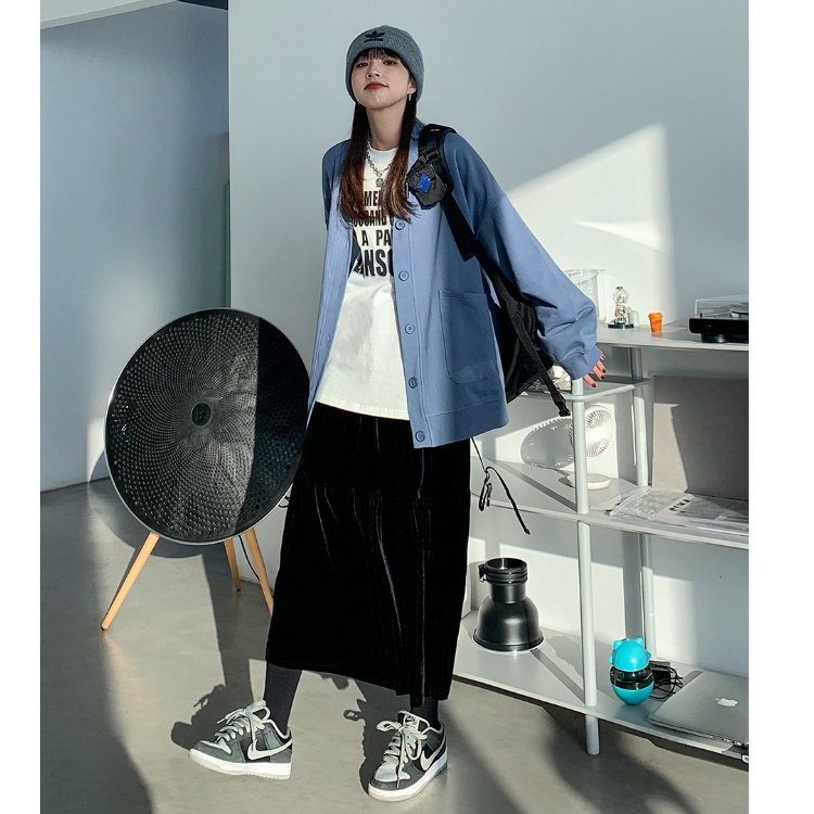 Áo Nỉ Dài Tay Cổ Chữ V Thời Trang Hàn Quốc Dành Cho Nữ