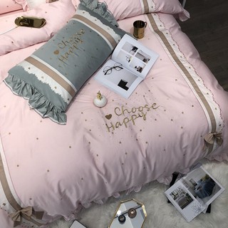 Bộ Chăn Ga Gối cưới Lụa thêu Nơ cao cấp