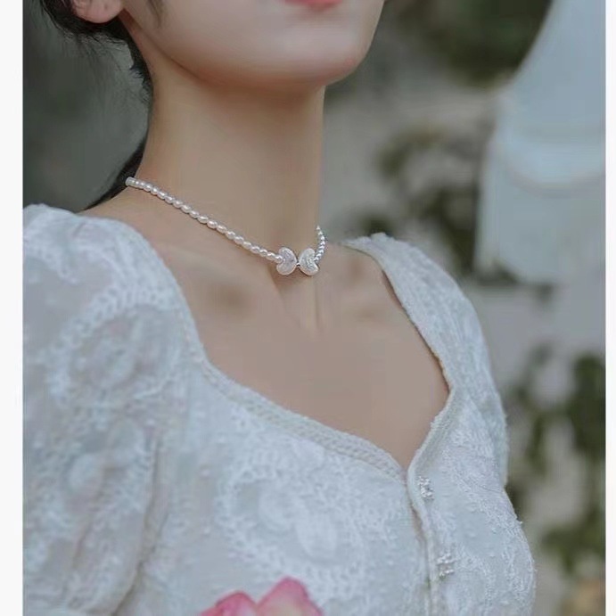 Dây chuyền nữ ngọc trai nhân tạo nơ trắng dễ thương tiểu thư