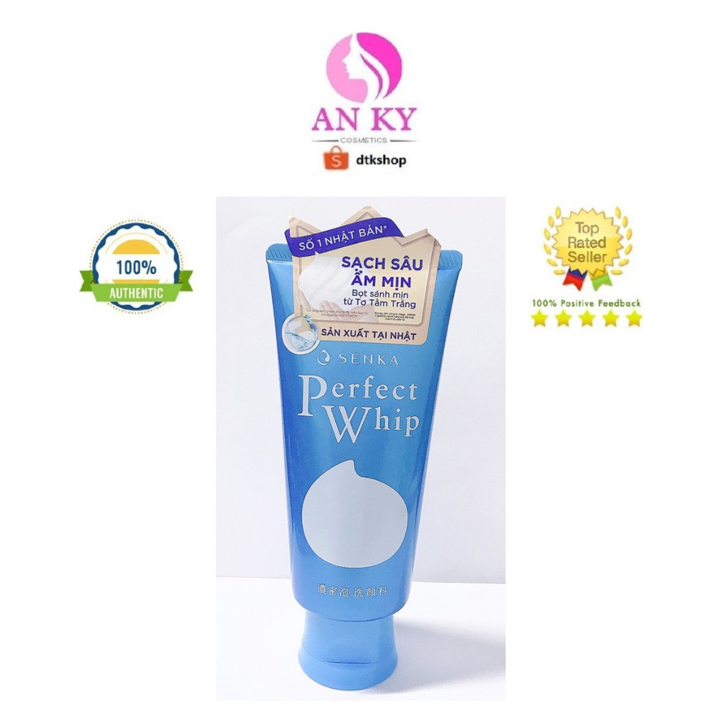 Sữa rửa mặt tạo bọt chiết xuất tơ tằm trắng Senka Perfect Whip (xanh dương)