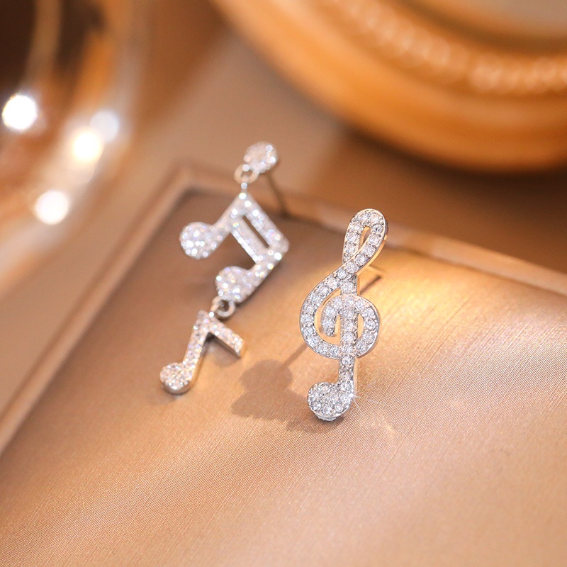 [Jiudolan] Khuyên Tai Bạc Sterling Dáng Dài Không Đối Xứng Mặt Hình Nốt Nhạc Thời Trang Cho Nữ