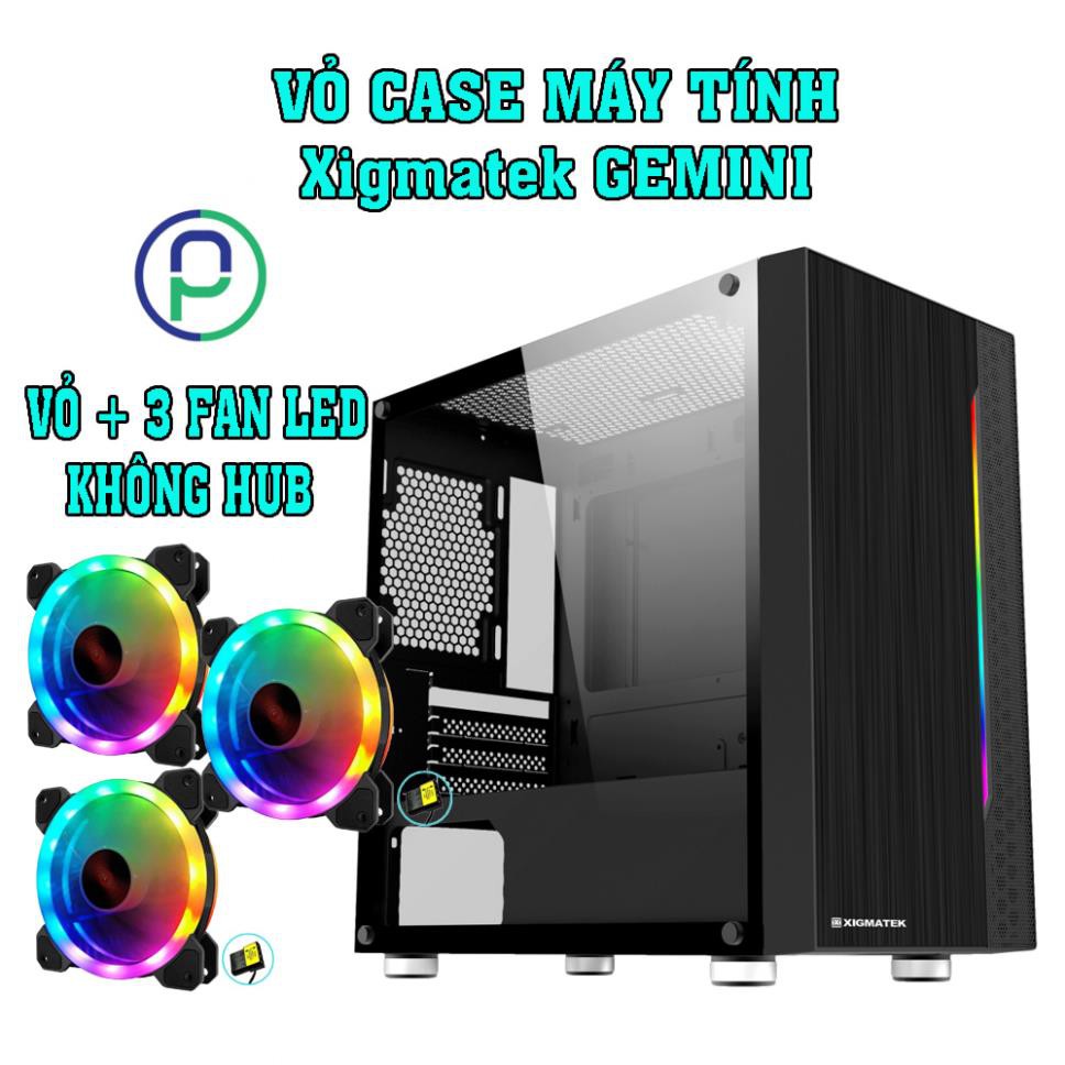 Vỏ case Xigmatek gemini kèm 5 fan led rgb màu siêu đẹp chính hãng Full Box