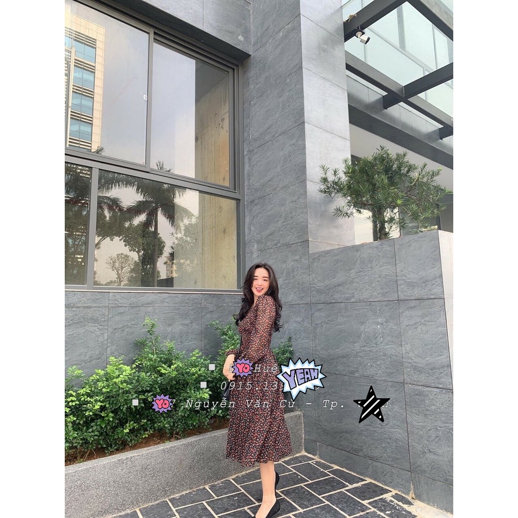 Đầm Maxi Tay Dài Họa Tiết Hoa Nhí Dễ Thương