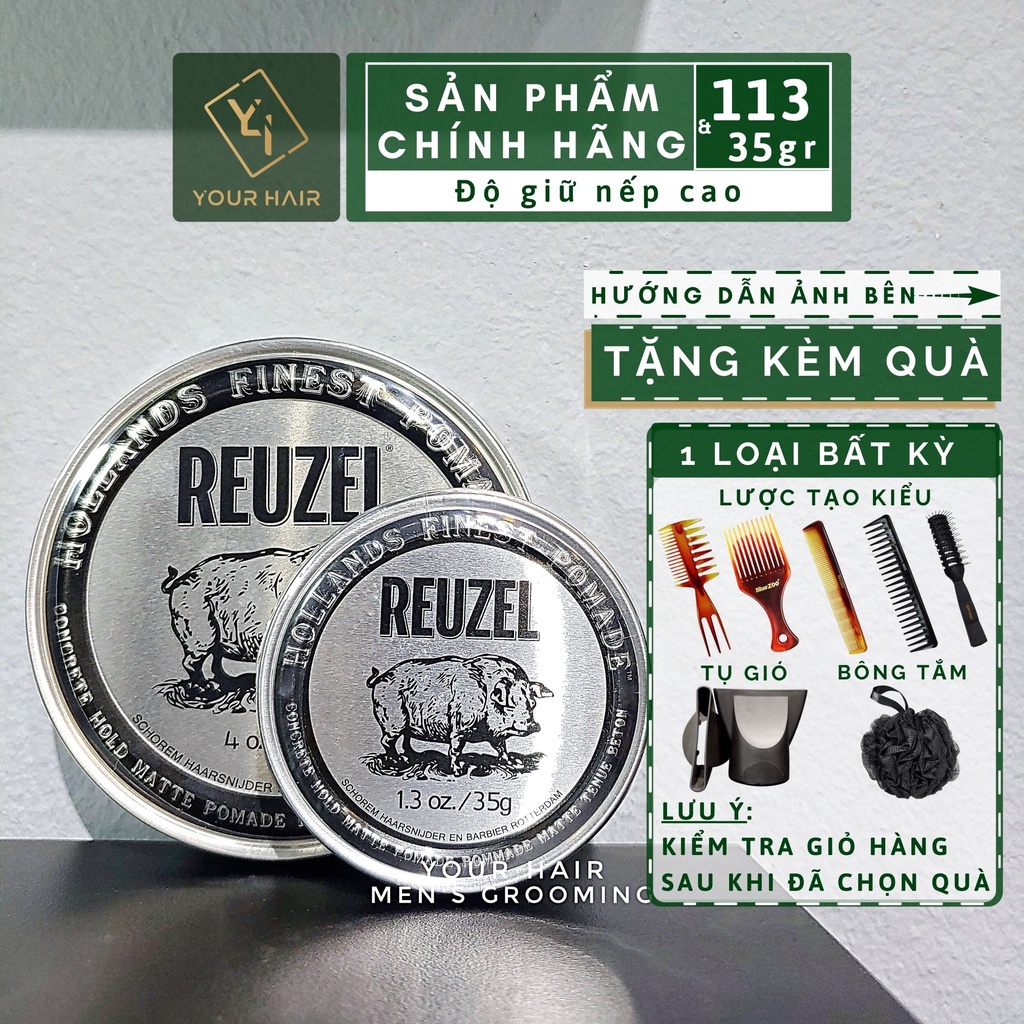 Sáp tạo kiểu Reuzel Concrete Hold Matte Pomade - 35g &amp; 113g