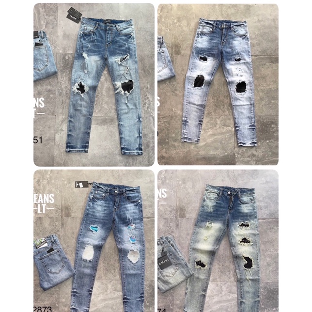 Quần Jeans Nam Amiri Xanh Vá Siêu Đẹp - Quần Amiri Nam Vá Da Cực Nét