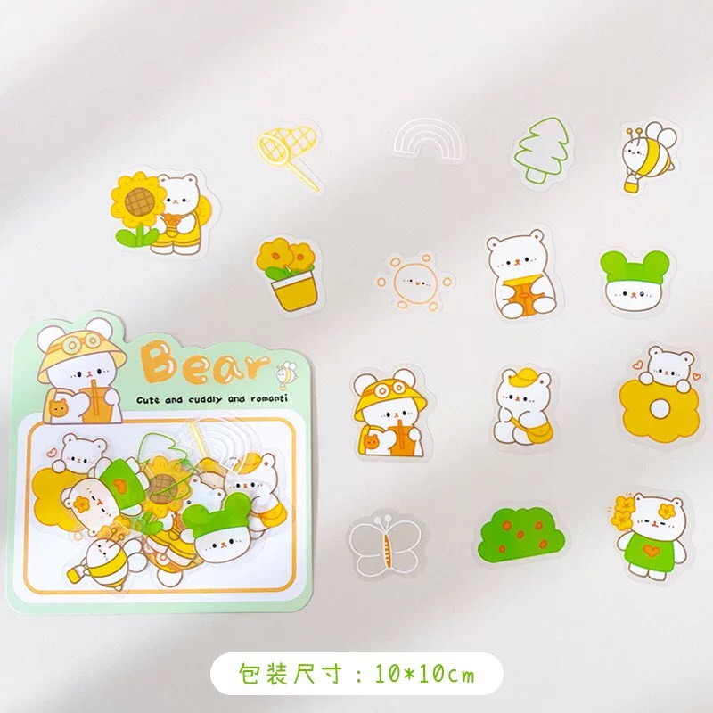 Túi hình dán sticker hình gấu cute 30 mảnh kích thước 6cm trang trí sổ tay, máy tính, laptop, góc học tập