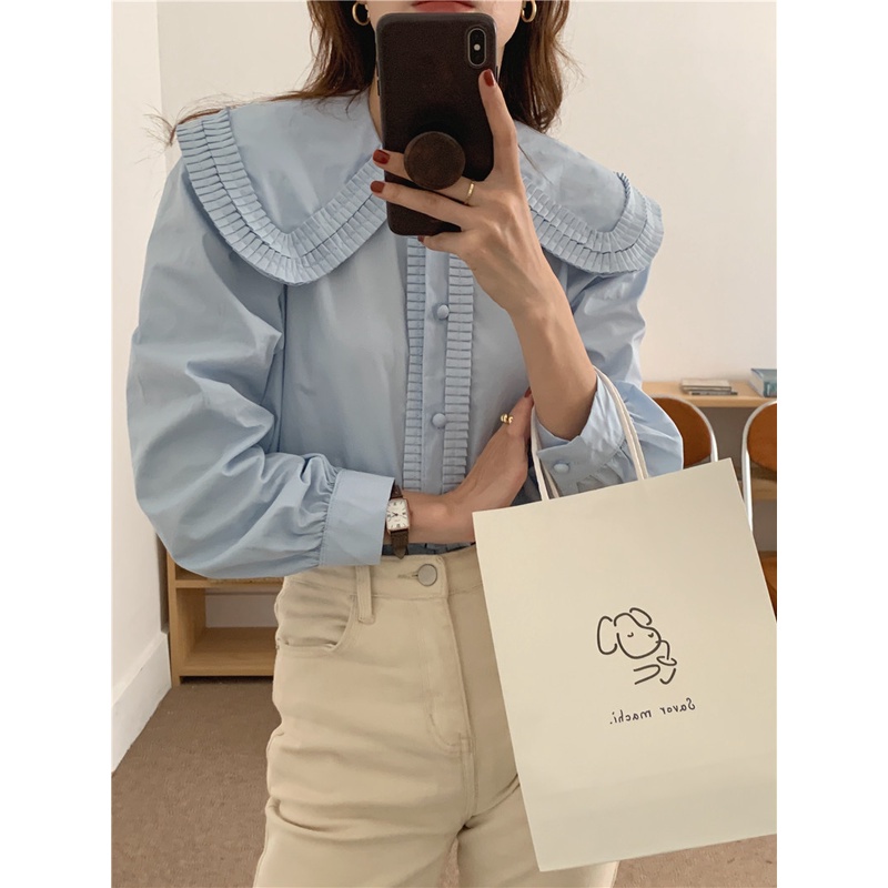 Áo sơ mi dài tay phối ren thời trang thanh lịch cho nữ 48257