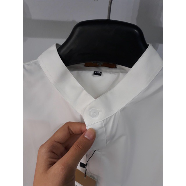 ÁoSơ Mi Nam Dài Tay Cổ Trụ Chất Lụa Trắng-Đen Trơn Phong Cách Hàn Quốc Cao Cấp T-Shirt Fashion