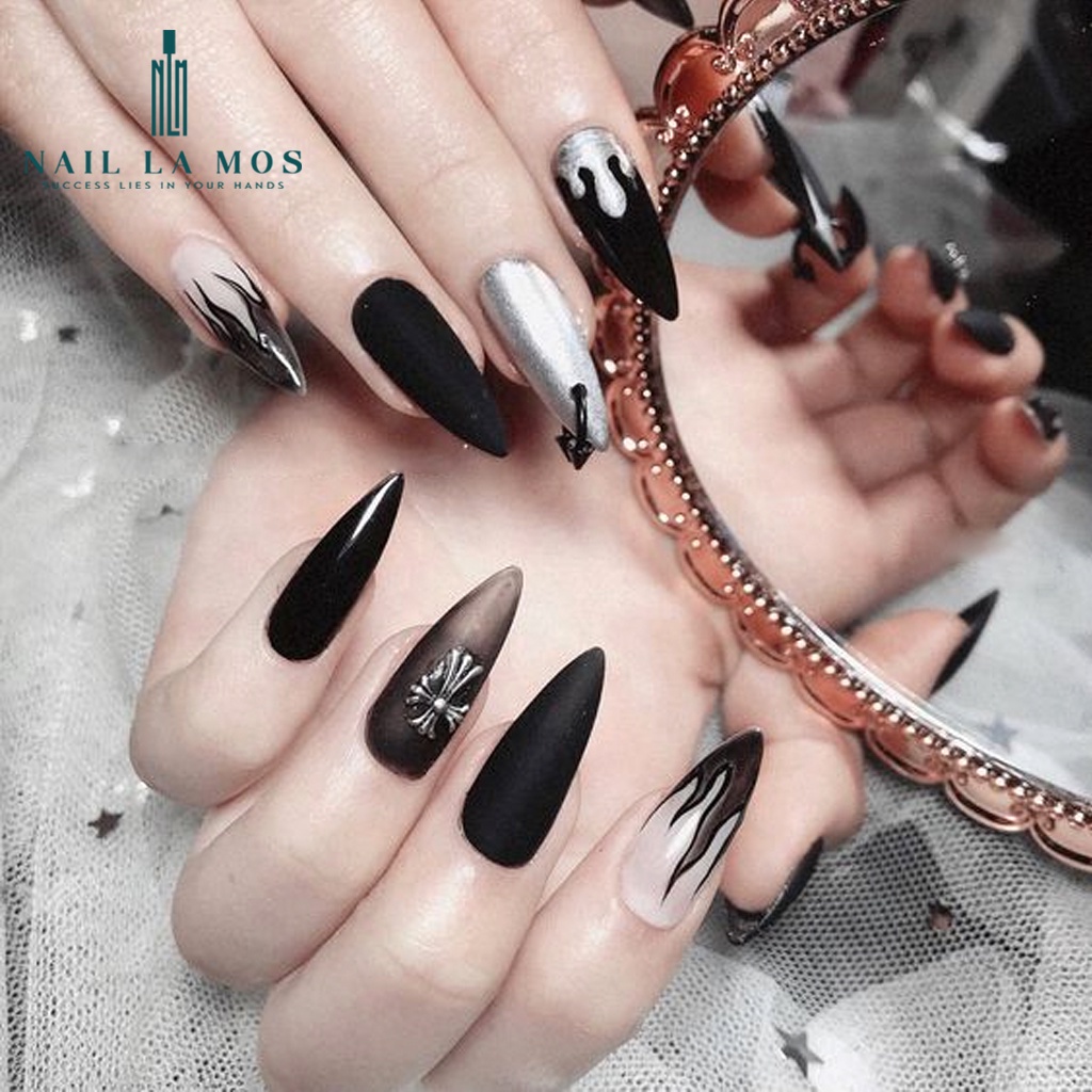 Bột tráng gương màu đen trang trí móng tay