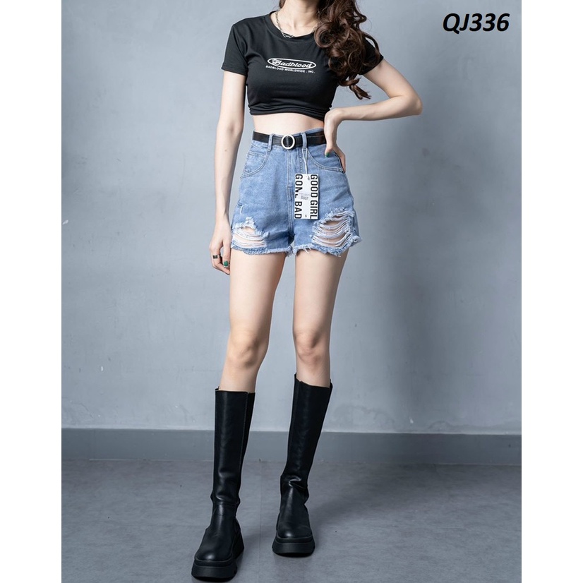 Quần đùi jeans cá tính kiểu rách hai bên QJ336